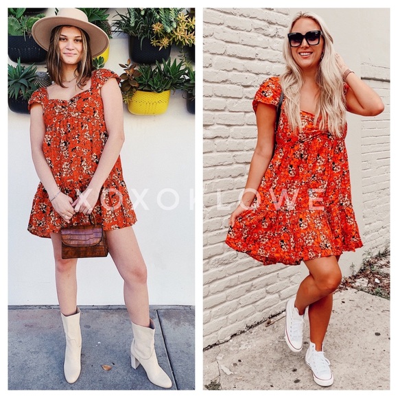 Free People Red Floral Mini Babydoll Dress NWT - Picture 4 of 15